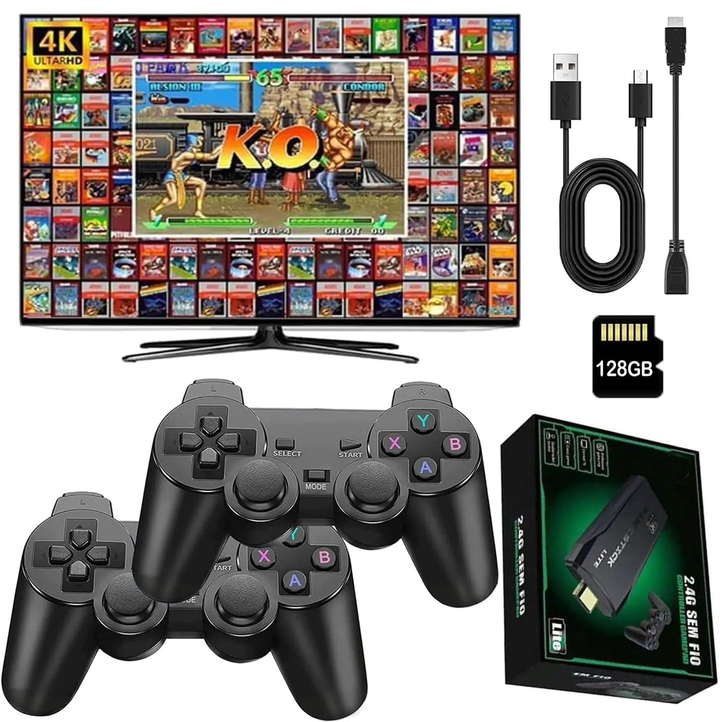 20400+ Retro Game Stick New Model Retro Game Console with 128G Card Plug and Play Video Game Stick TV HDMI Output 2.4GHz Wireless Game Controller