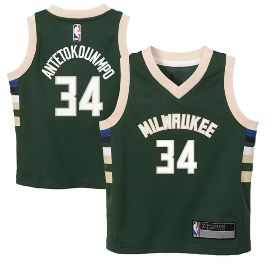 Giannis Antetokounmpo Milwaukee Bucks NBA Toddler Boys 2-4 Green Icon Edition Player Jersey (Size 2T)